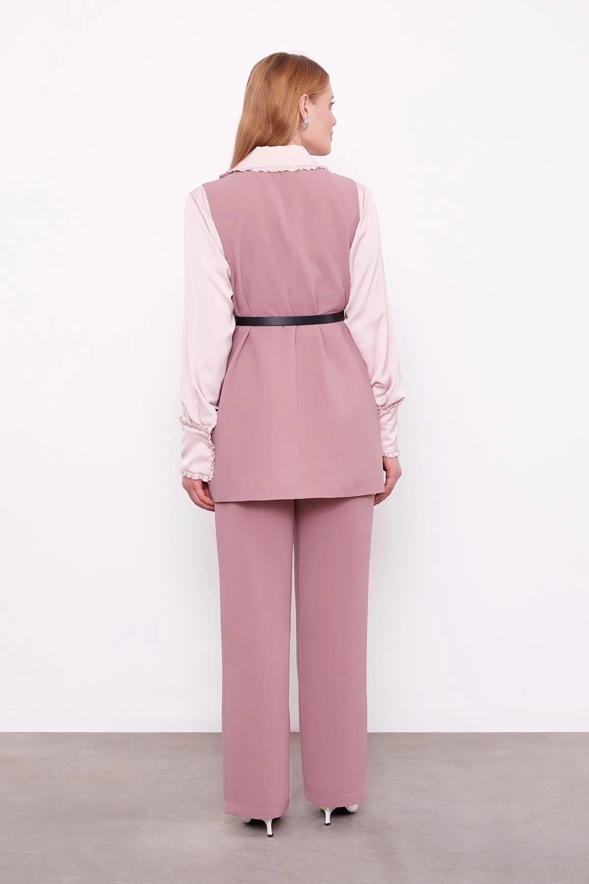 Ensemble deux pièces gilet asymétrique rose