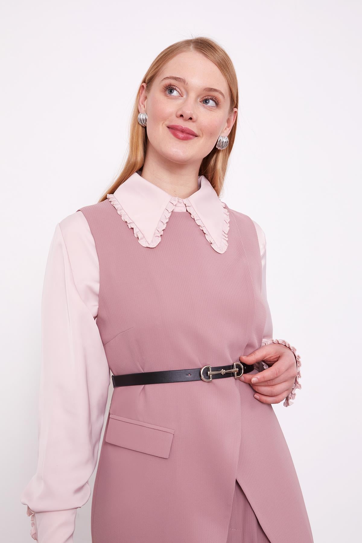 Ensemble deux pièces gilet asymétrique rose