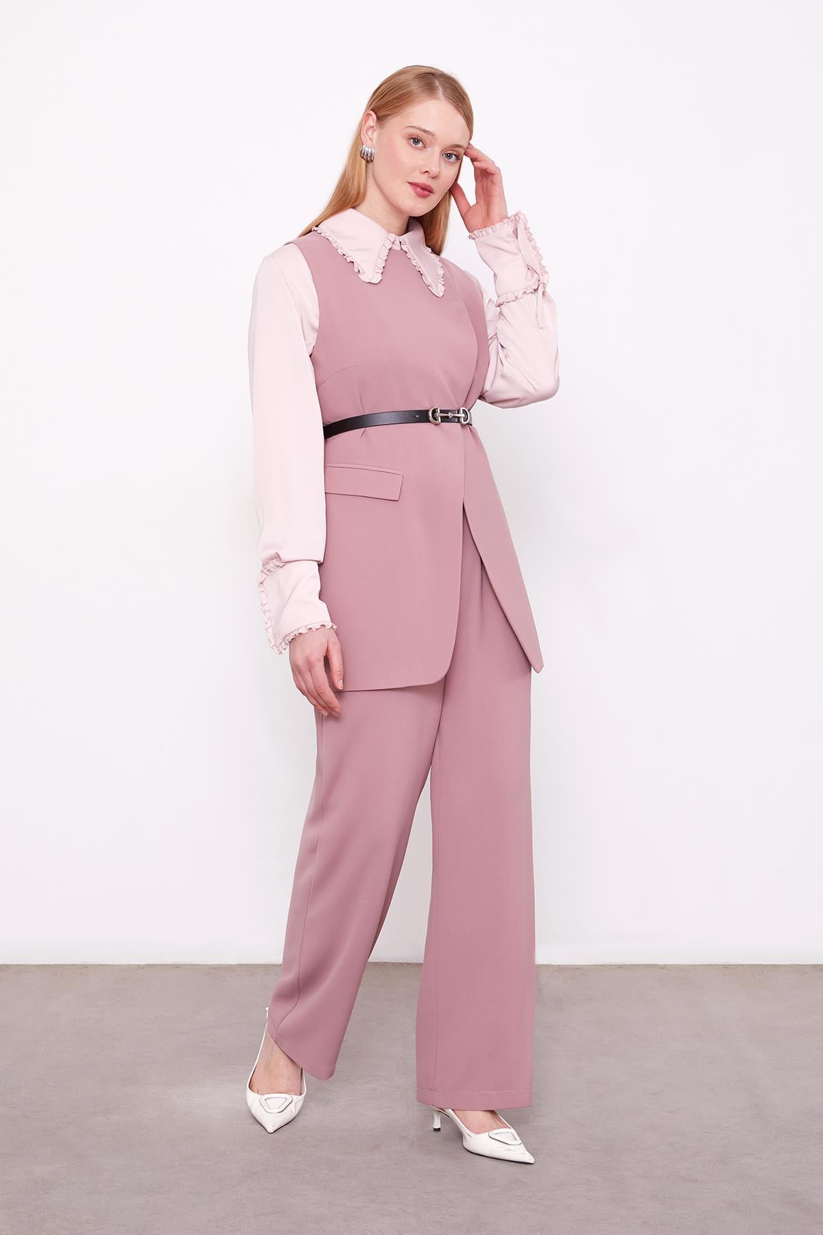 Ensemble deux pièces gilet asymétrique rose